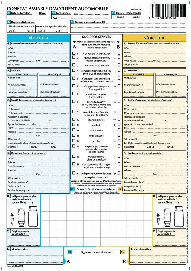 télécharger un constat à l'amiable pour un accident de voiture